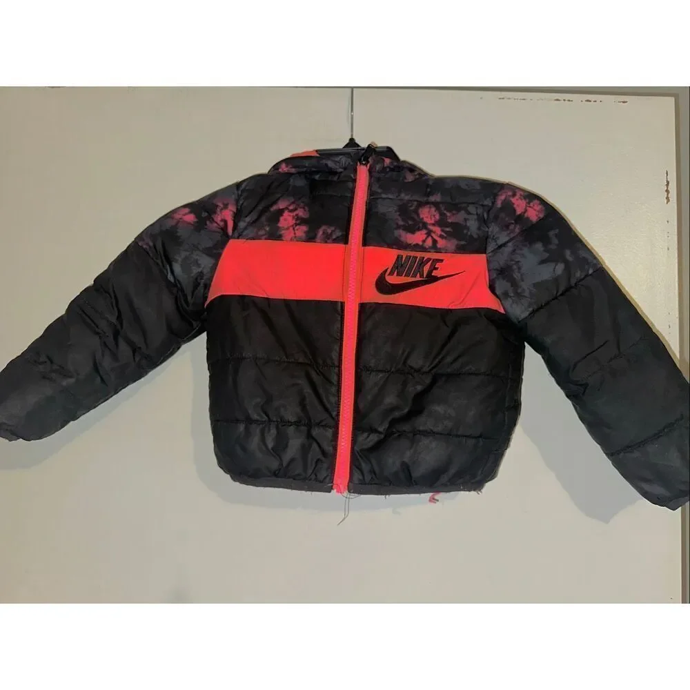 Nike Little Kid's Zip Front Racer Red/Black Hooded Puffer Jacket boys size 3T